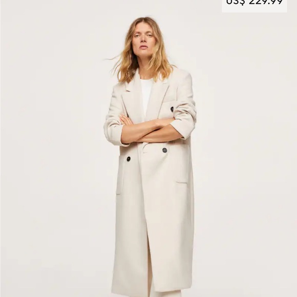 Mango double breasted wool coat size XS in cream - Picture 4 of 5